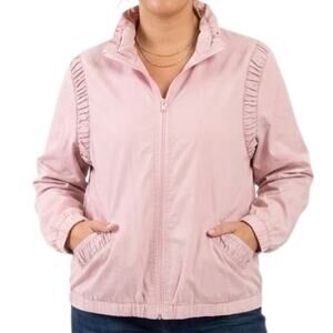 Vintage Nordstrom Baby Pink Light Windbreaker Ruffle Mock Neck Jacket size M / L